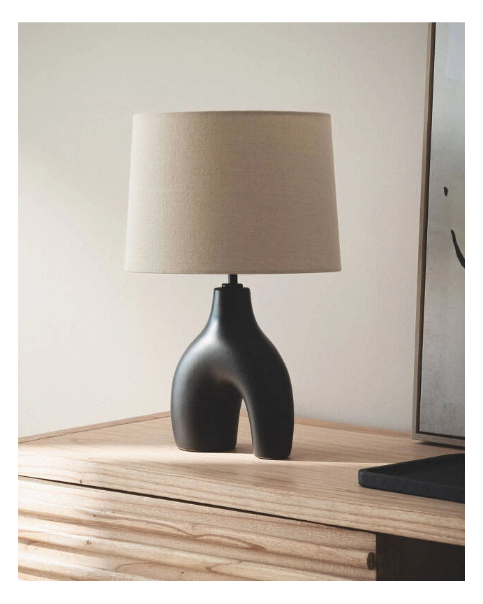 Lampada da tavolo in ceramica e lino nero 47cm