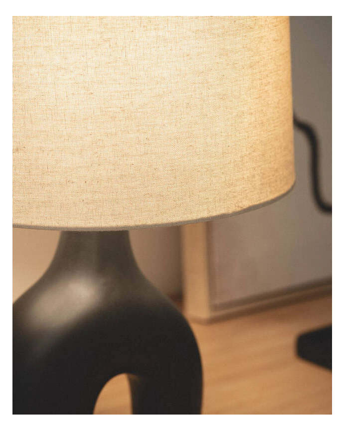 Lampada da tavolo in ceramica e lino nero 47cm