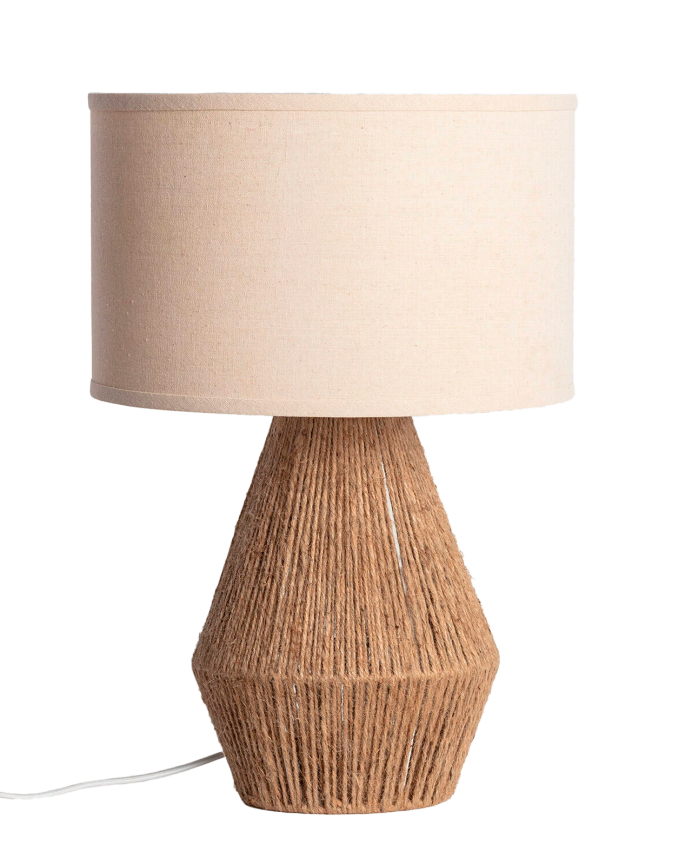 Lampada da tavolo di corda e lino beige di 52cm