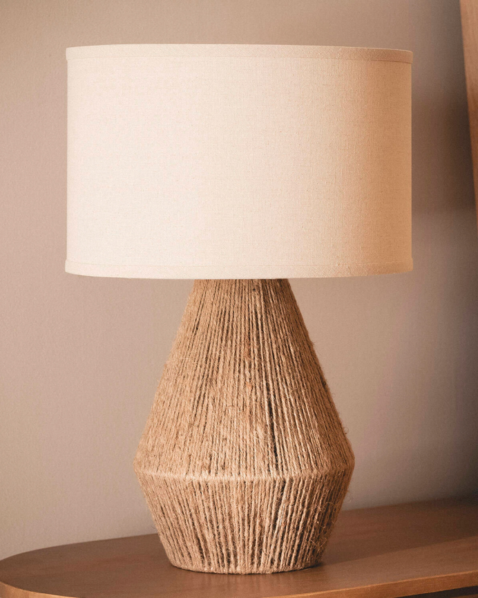 Lampada da tavolo di corda e lino beige di 52cm