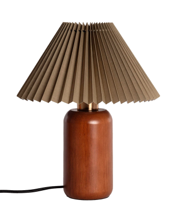 Lampada da tavolo di legno e tessuto kaki di 35cm