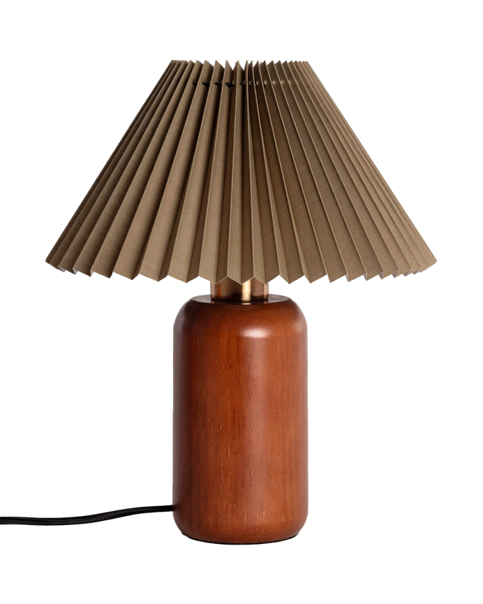 Lampada da tavolo di legno e tessuto kaki di 35cm