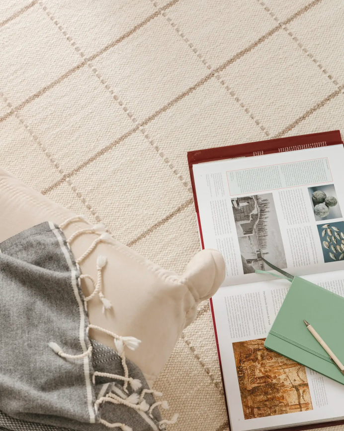 Tappeto corridoio di cotone e lana beige in varie misure