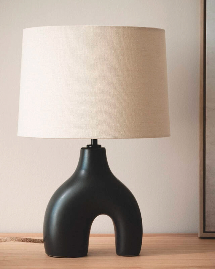 Lampada da tavolo in ceramica e lino nero 47cm