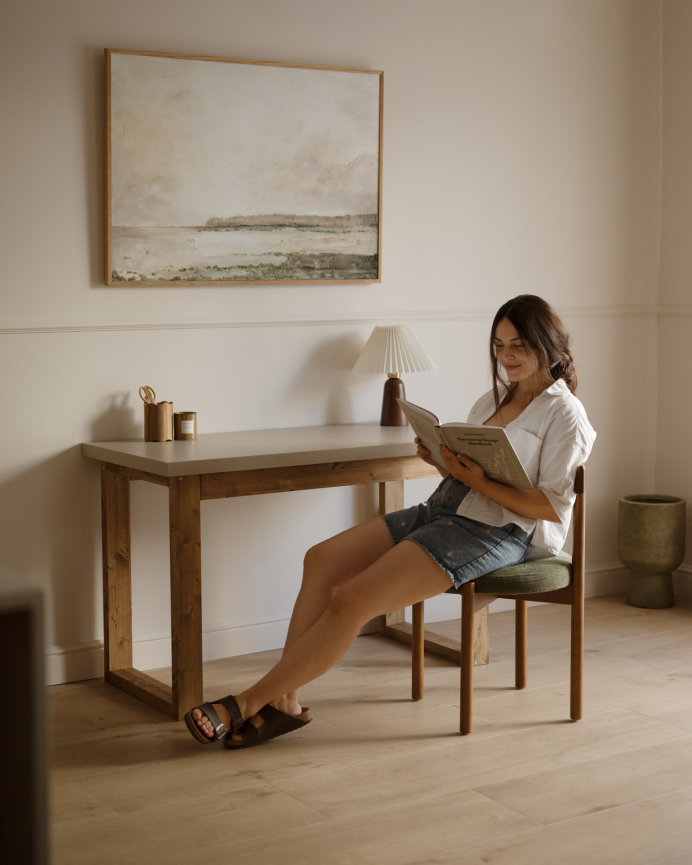  Tavolo da scrivania lacca beige e gambe rovere medio en varias medidas
