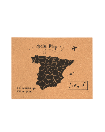 Mapa de cortiça da Espanha com fundo preto várias medidas