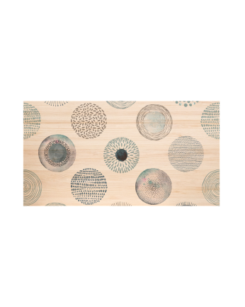  Cabeceira de madeira maciça impressa com motivo de círculos abstratos azuis em conserva em vários tamanhos
