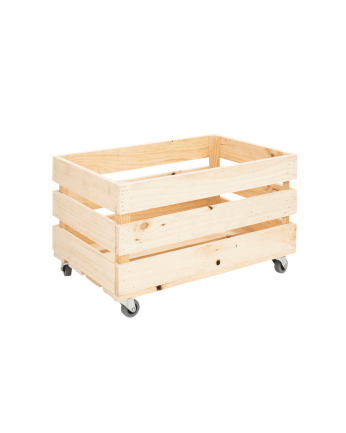 Caixa grande de madeira maciça em tom natural com rodas 49x305x255 cm