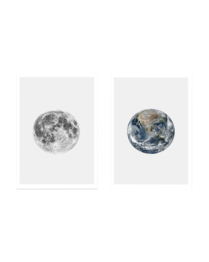 Pack de 2 Láminas decorativas da Lua e da Terra