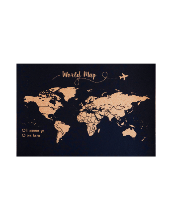 Mapa mundial de cortiça com fundo preto de vários tamanhos