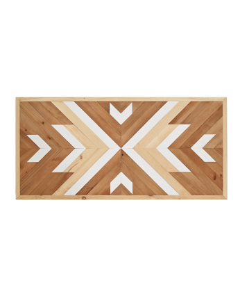 Cabeceira de madeira maciça estilo étnico em carvalho escuro tons naturais e brancos 80x165cm