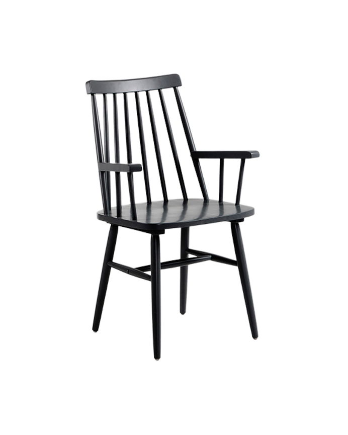 Cadeiras em madeira maciça de borracha pintada de preto com braços 87x51cm