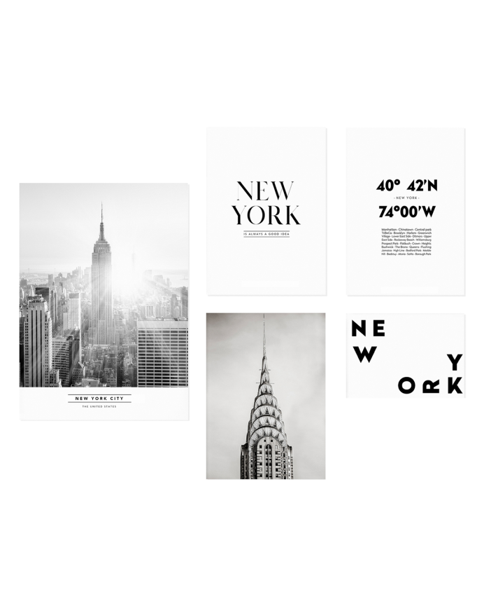 Pack de 5 Láminas decorativas da cidade de Nova York