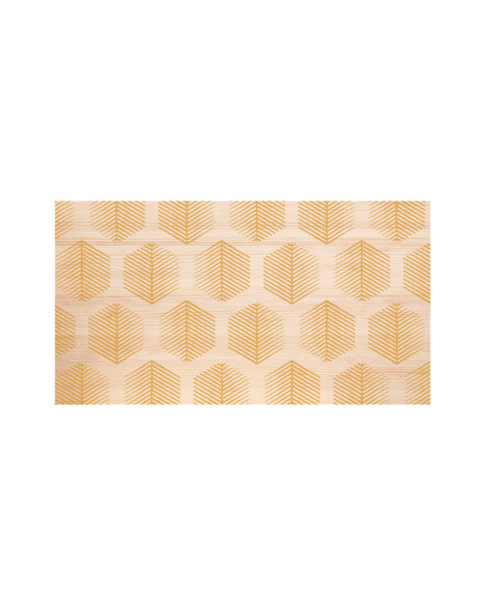  Cabeceira de madeira maciça estampada com motivo Hexagon Leaves II em tom natural em vários tamanhos