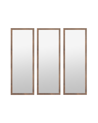 Conjunto de 3 espelhos de parede retangulares de madeira em tom de nogueira medindo 90x30cm