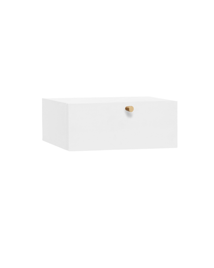 Mesa de cabeceira flutuante de madeira maciça com puxador branco de 40 cm