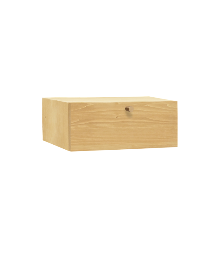 Mesa de cabeceira flutuante em madeira maciça com puxador em tom azeitona 40 cm