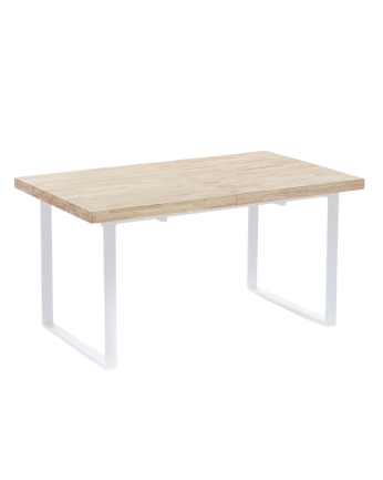 Mesa de jantar de madeira maciça extensível com pernas de ferro branco de 140x76cm