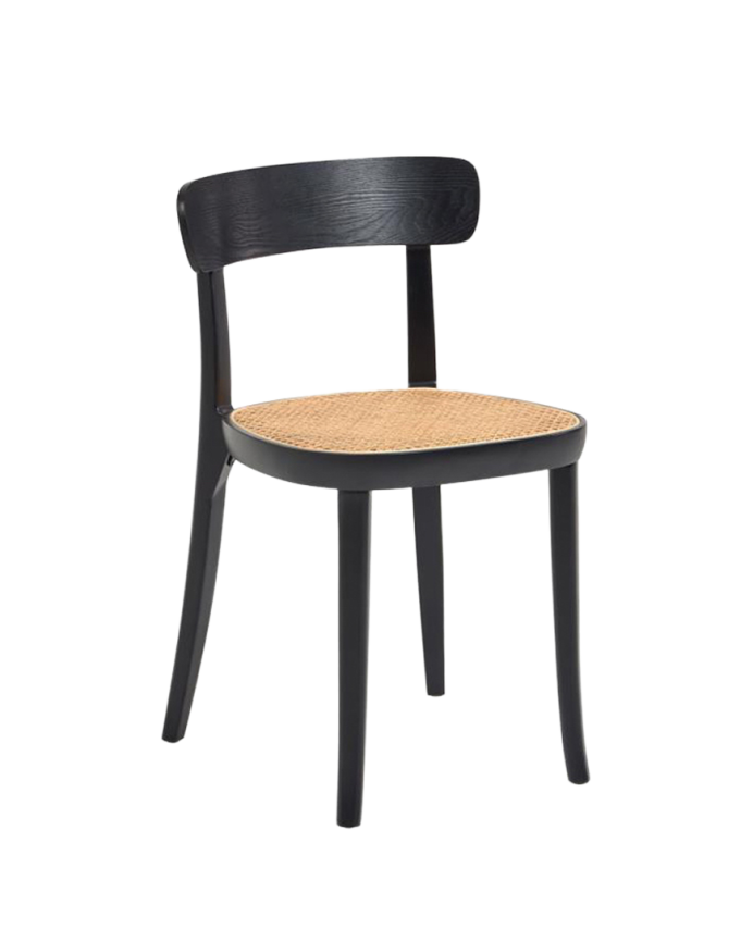 Cadeiras em madeira de faia com folheado de freixo e assento em rattan estilo cannage tom preto 75x44cm