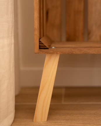 Mesa de cabeceira em madeira maciça tom carvalho escuro 66x255cm