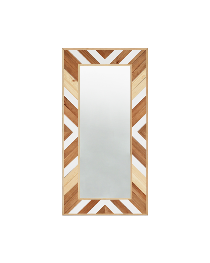 Espelho de madeira maciça em carvalho escuro tom natural e branco 163x84cm