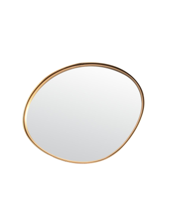 Espelho em metal com acabamento dourado.