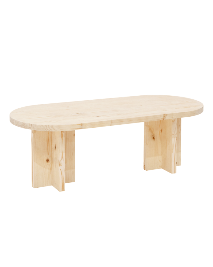 Mesa de centro de madeira maciça em tom natural de 120x40cm