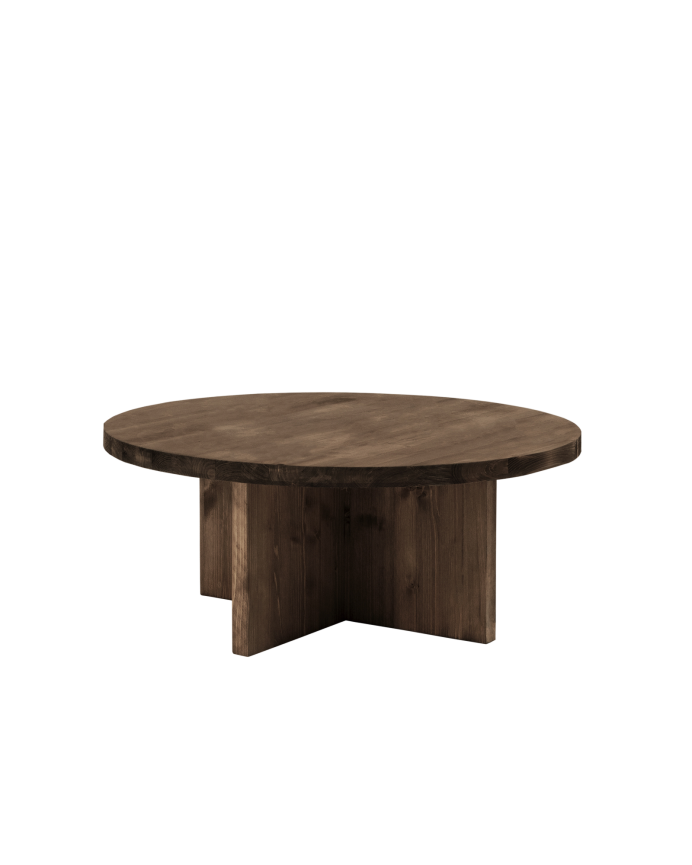 Mesa de centro redonda de madeira maciça com acabamento em nogueira em vários tamanhos