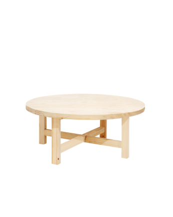 Mesa de centro redonda de madeira maciça com acabamento natural em vários tamanhos