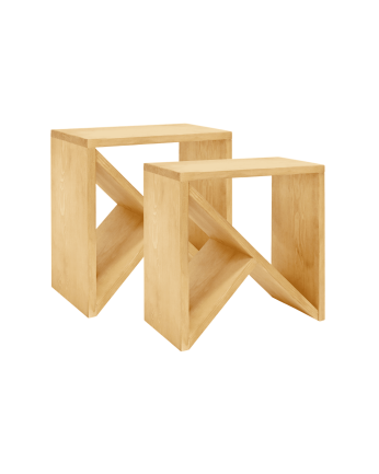 Pacote de 2 Mesas de madeira maciça em tom azeitona de vários tamanhos