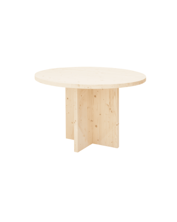 Mesa de jantar redonda de madeira maciça em tom natural Ø110