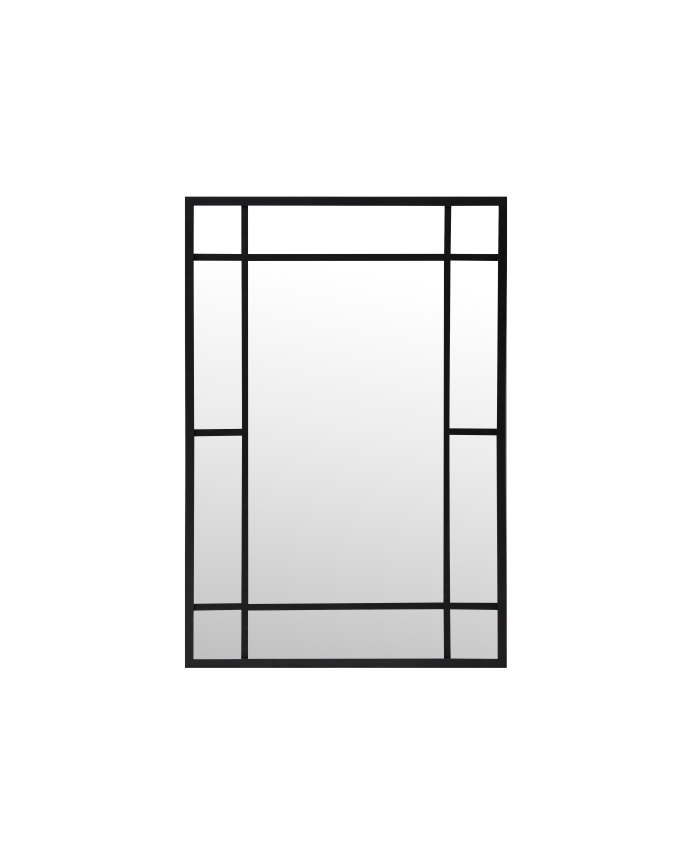 Espelho de parede retangular tipo janela em madeira com acabamento preto
