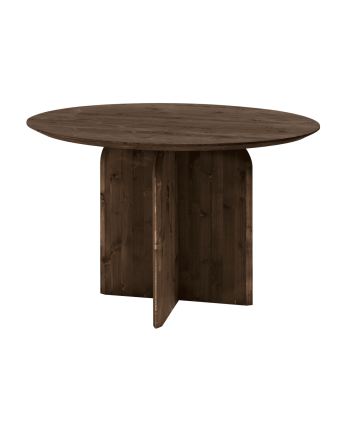Mesa de jantar redonda de madeira maciça 110cm em tom nogueira