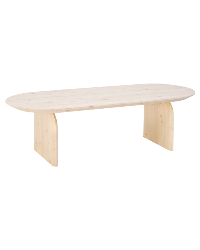 Mesa de centro oval de madeira maciça em tom natural em vários tamanhos