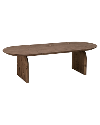 Mesa de centro oval de madeira maciça em tom de nogueira em vários tamanhos
