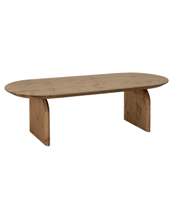 Mesa de centro oval de madeira maciça em tom carvalho escuro em vários tamanhos