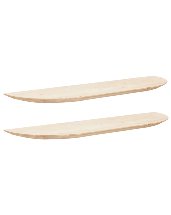 Pacote de 2 Prateleiras flutuantes arredondadas de madeira maciça em tom natural de vários tamanhos