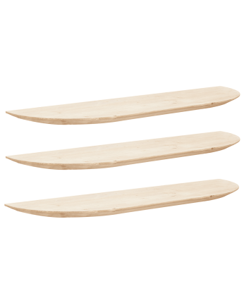 Pacote de 3 Prateleiras flutuantes arredondadas em madeira maciça em tom natural vários tamanhos