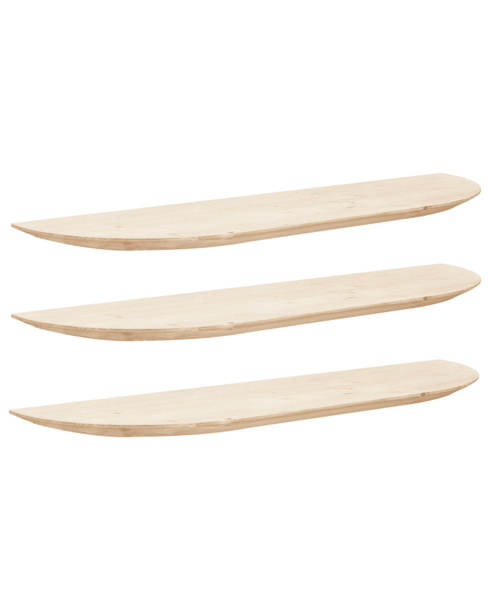 Pacote de 3 Prateleiras flutuantes arredondadas em madeira maciça em tom natural vários tamanhos