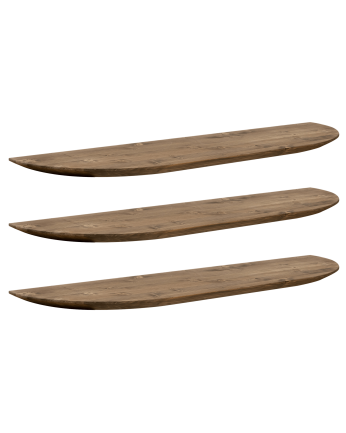 Pacote de 3 Prateleiras flutuantes arredondadas de madeira maciça em tom carvalho escuro vários tamanhos