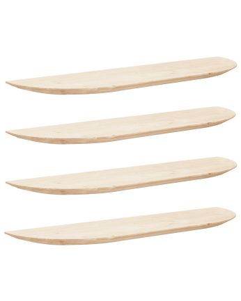 Pacote de 4 Prateleiras flutuantes arredondadas de madeira maciça em tom natural de vários tamanhos