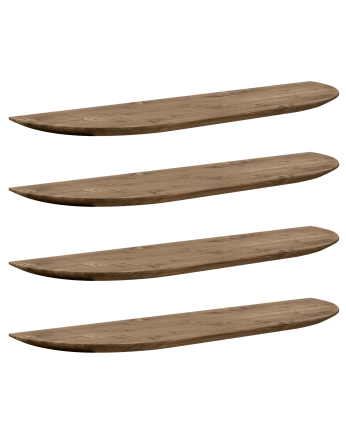 Pacote de 4 Prateleiras flutuantes arredondadas de madeira maciça em tom de carvalho escuro de vários tamanhos