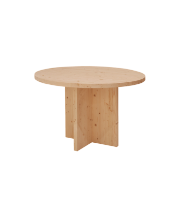 Mesa de jantar redonda de madeira maciça em tom carvalho médio Ø110