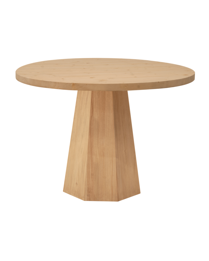 Mesa de jantar redonda de madeira maciça em tom carvalho médio Ø115