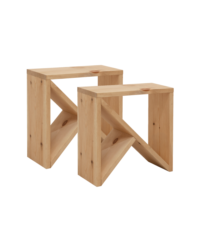 Pacote de 2 Mesas de madeira maciça em tom carvalho médio de vários tamanhos