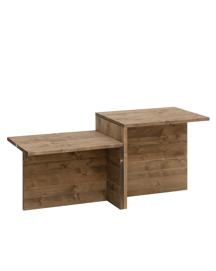 Mesa de centro de 2 peças em madeira maciça em tom carvalho escuro 100x446cm