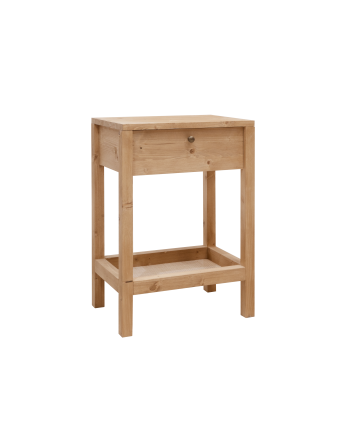 Mesa de cabeceira em madeira maciça com uma gaveta em tom carvalho médio 61x42cm