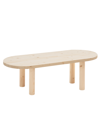 Mesa de centro oval de madeira maciça em tom natural de 40x120cm