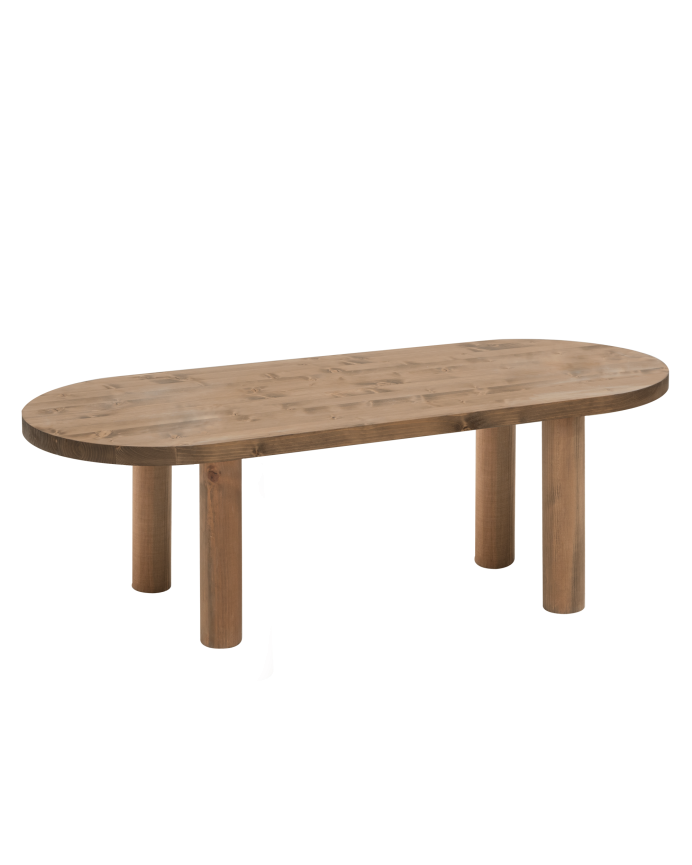 Mesa de centro oval de madeira maciça em tom carvalho escuro de 40x120cm