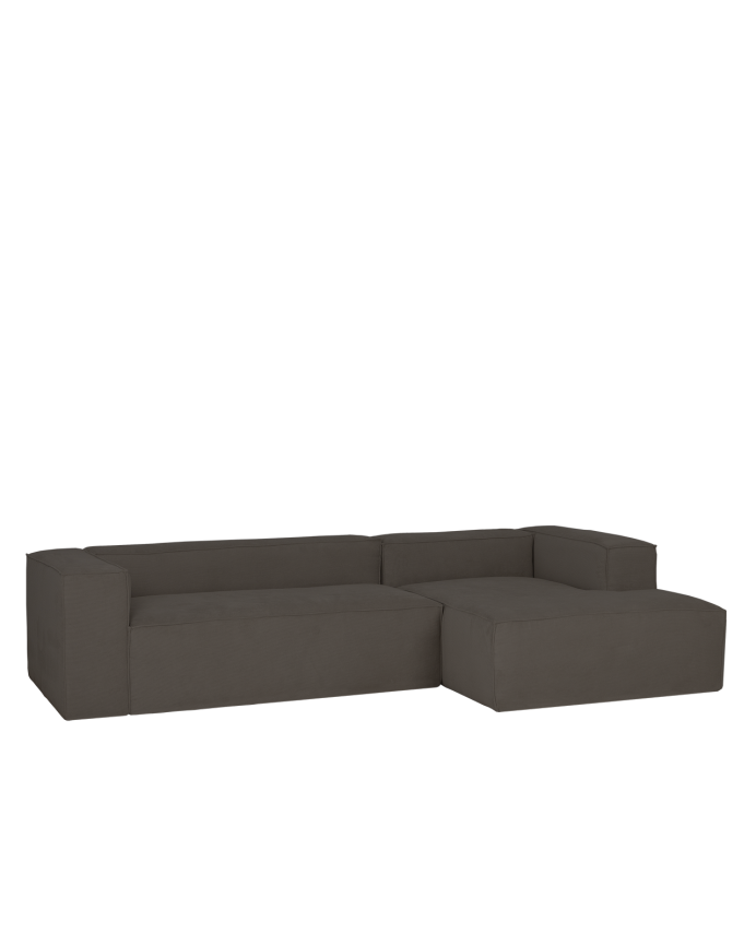 Sofá de veludo cotelê cinza escuro com chaise longue de vários tamanhos